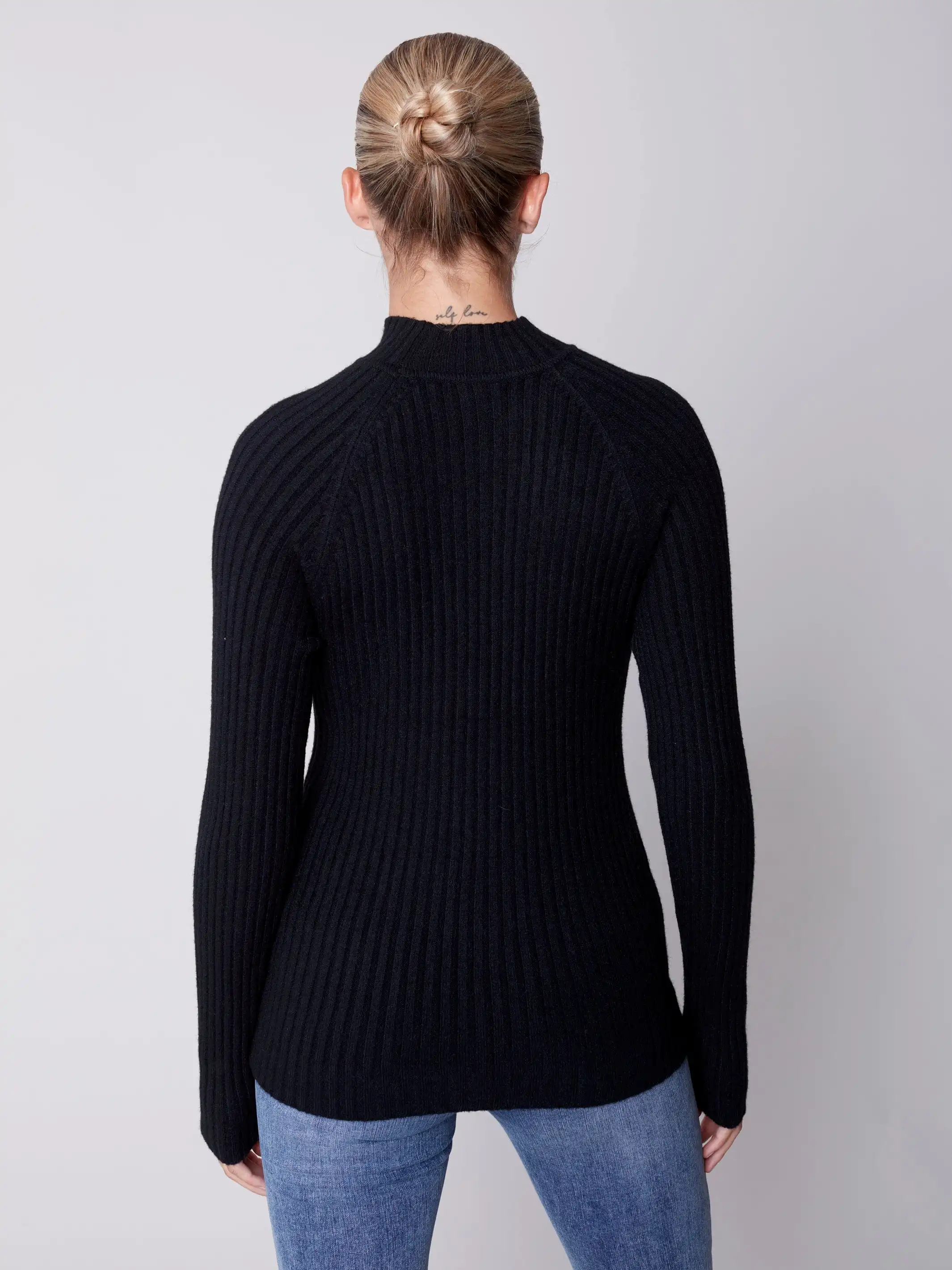 Charlie B Mock Neck Rib Black C2553-736A