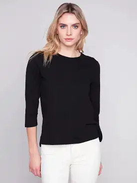 Charlie B Organic Cotton Slub 3/4 Sleeve Knit Top - C1293XPK 463B