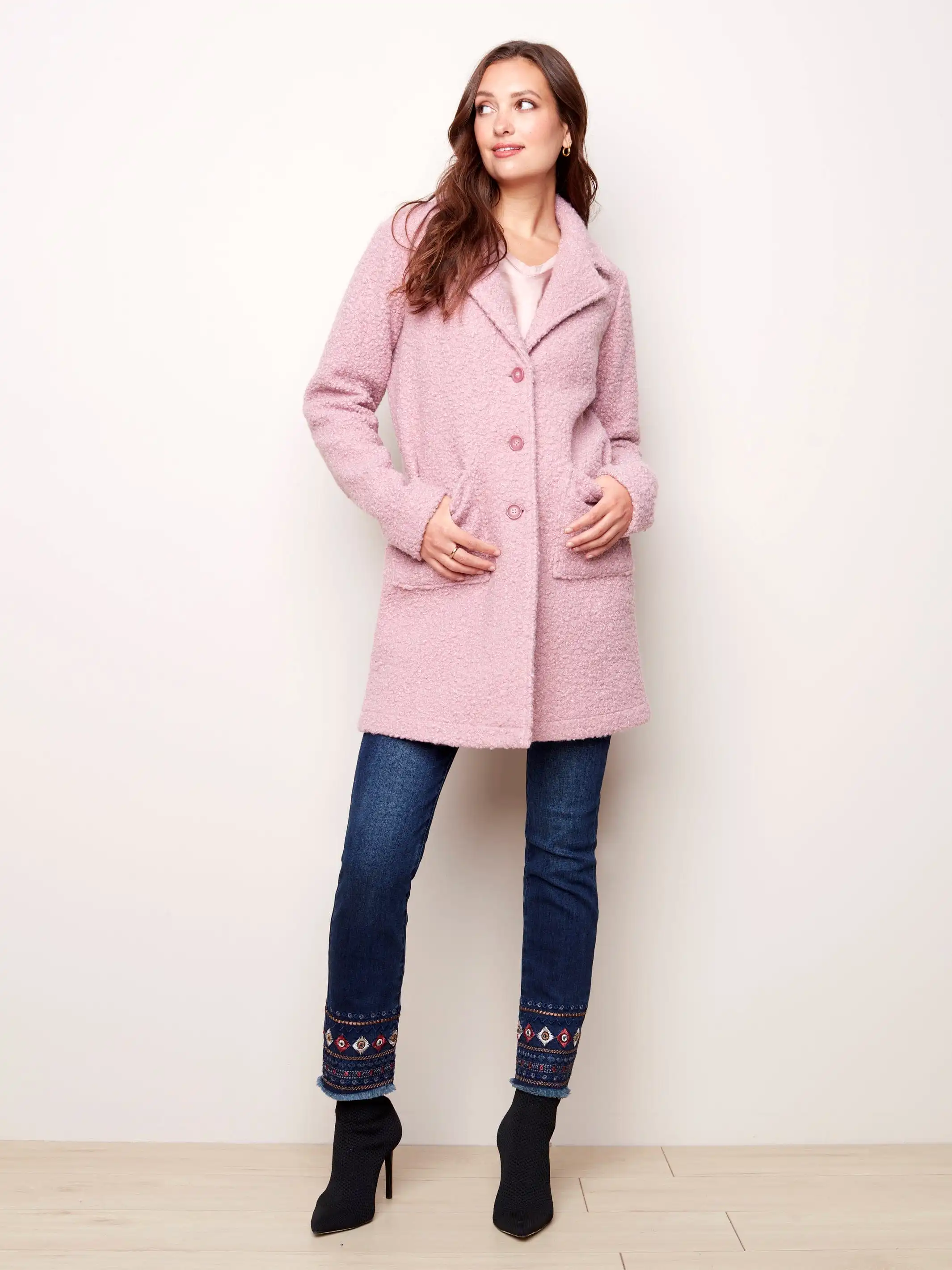 Charlie B Pink Boucle Knit Coat - C6141RR-707A