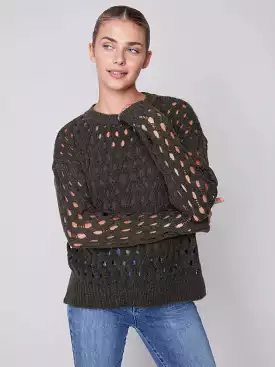 Charlie B Plushy Wavy Net Stitch Sweater -C2541