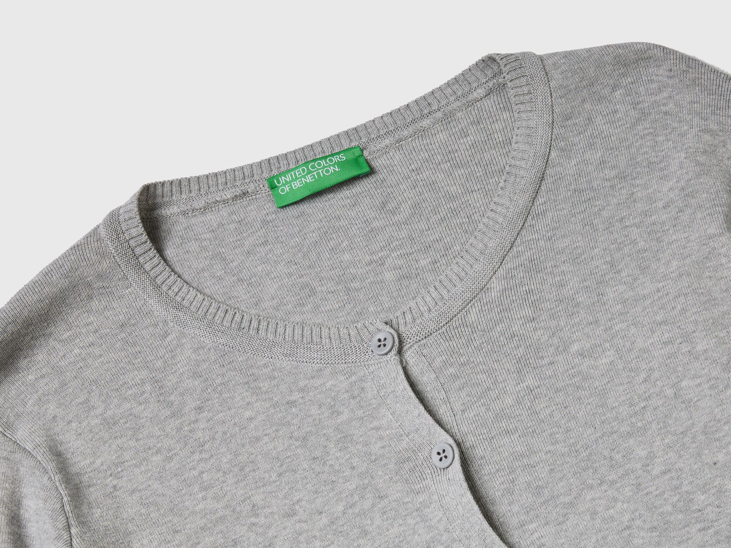 Crew neck cardigan in pure cotton - Light Gray | Benetton