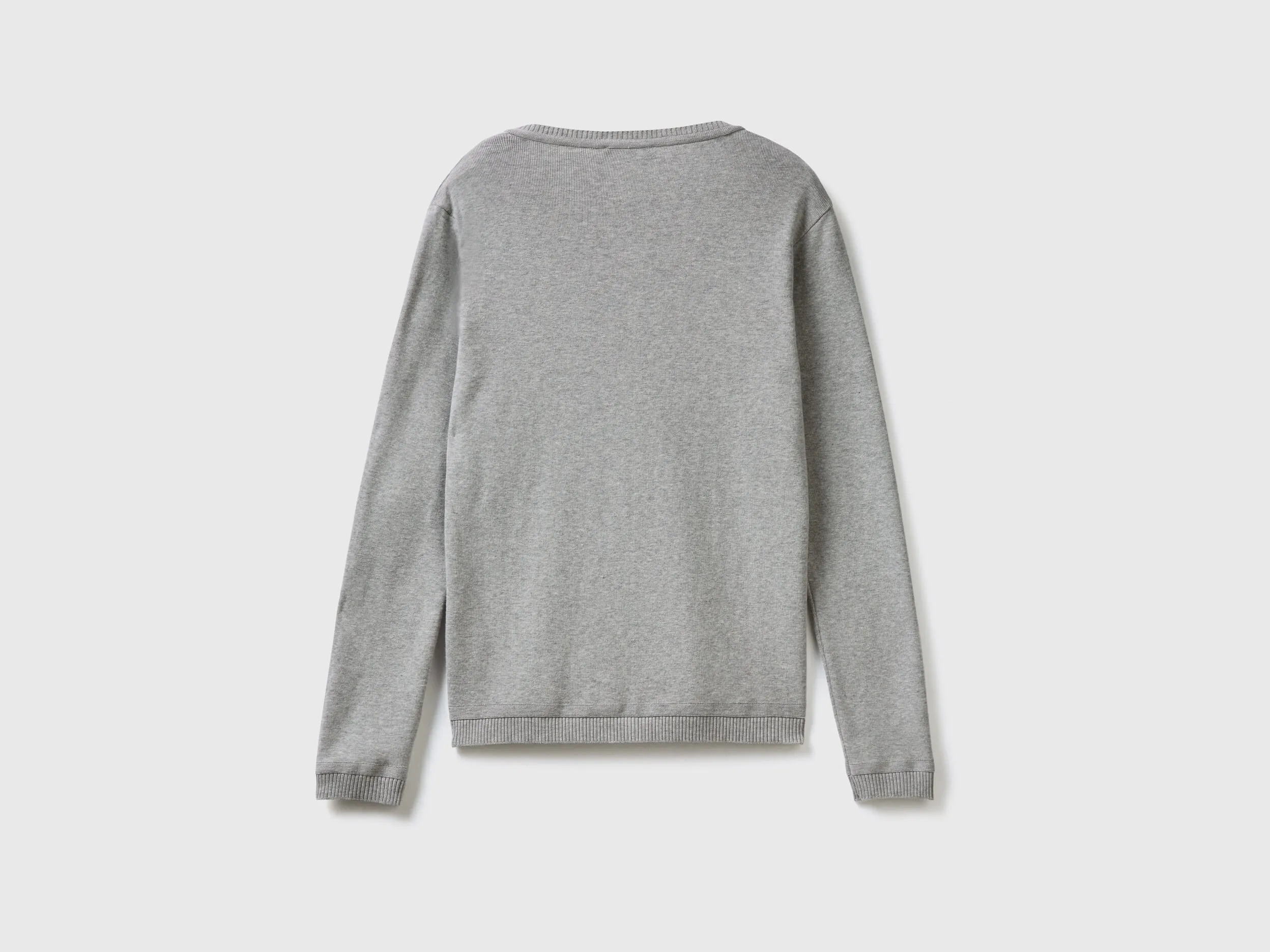 Crew neck cardigan in pure cotton - Light Gray | Benetton