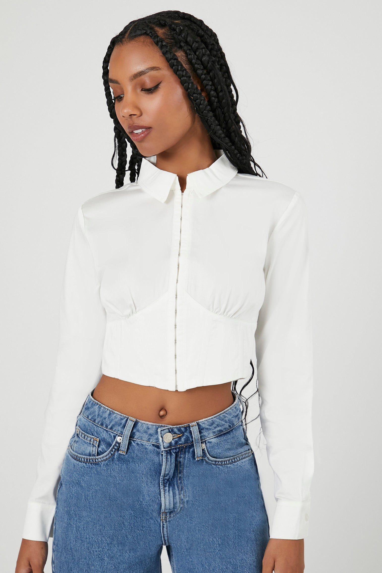 Cropped Hook-and-Eye Poplin Shirt