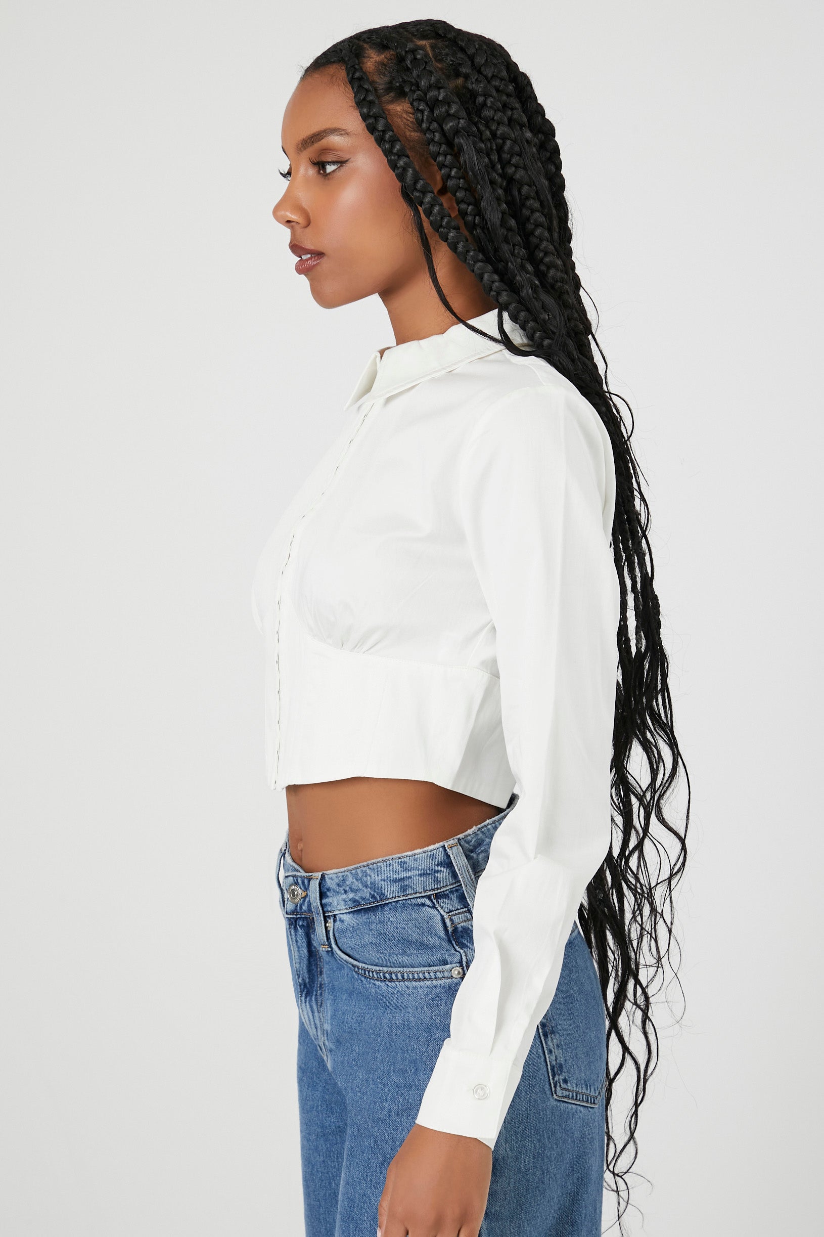 Cropped Hook-and-Eye Poplin Shirt