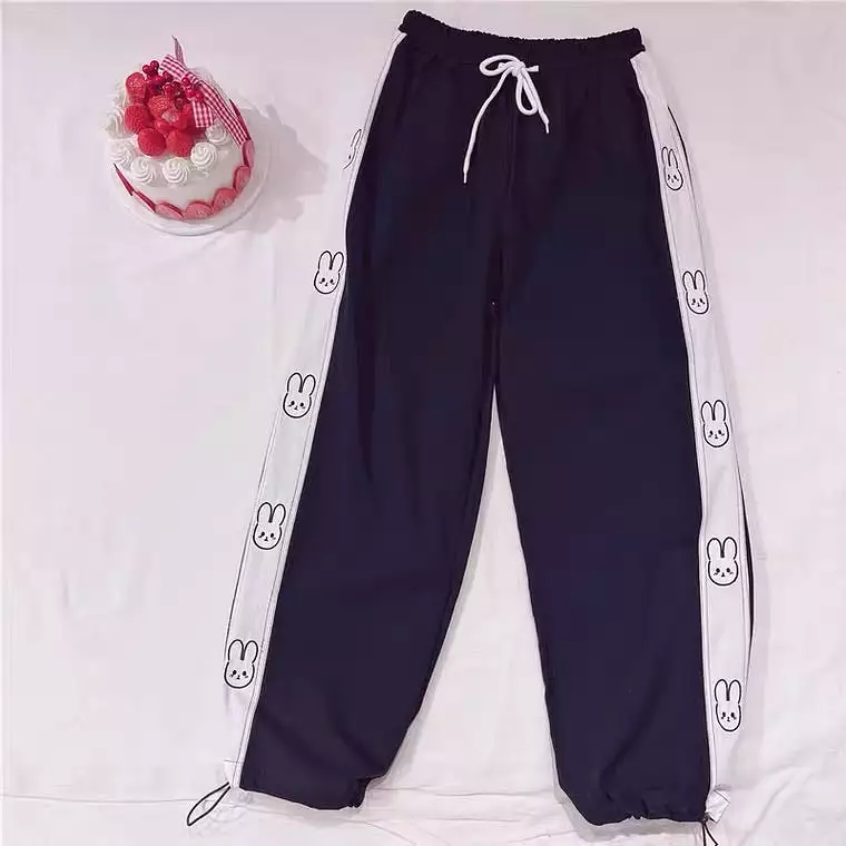 CUTE BUNNY EMBROIDERY WIDE-LEG PANTS BY30000