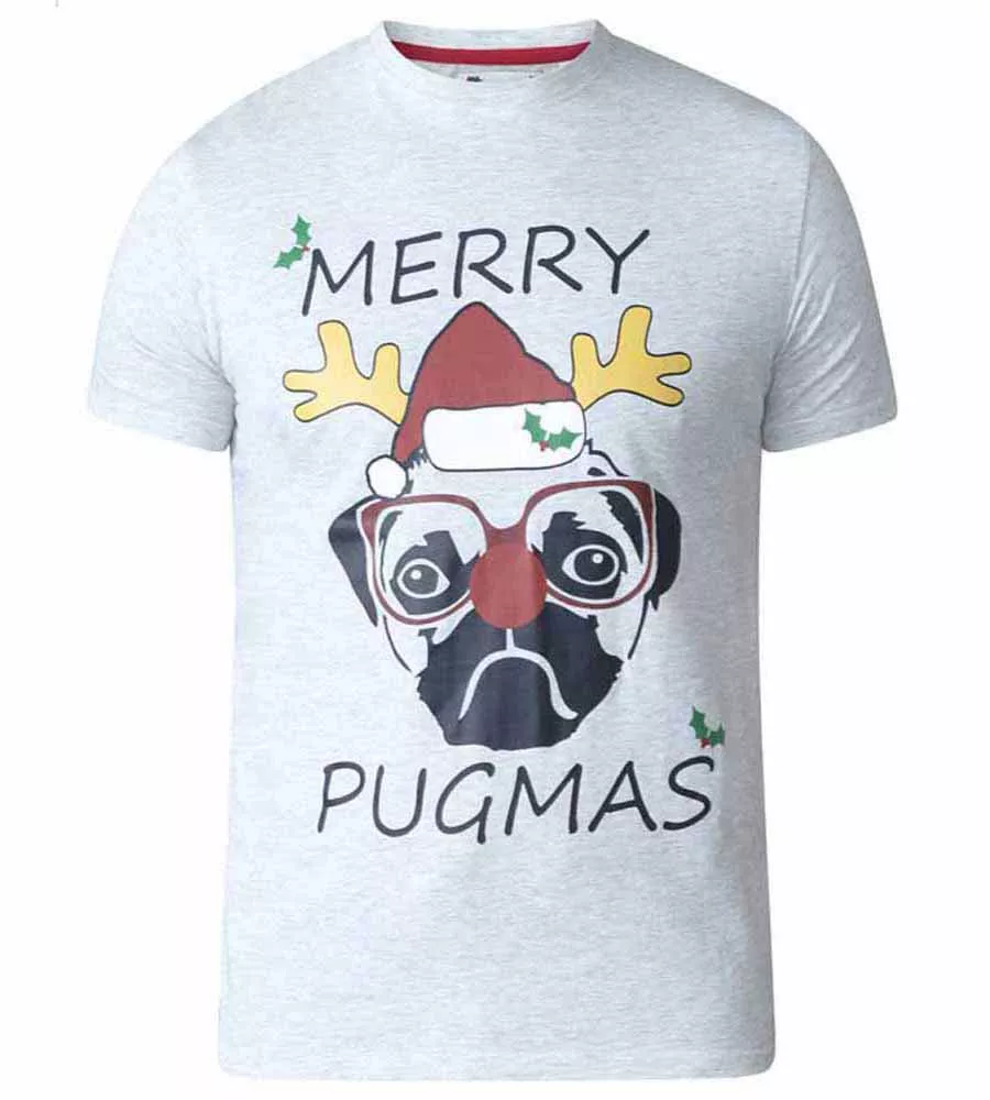 D555 Big Mens Christmas T-Shirt Pug Print (PUG OFF WHITE)