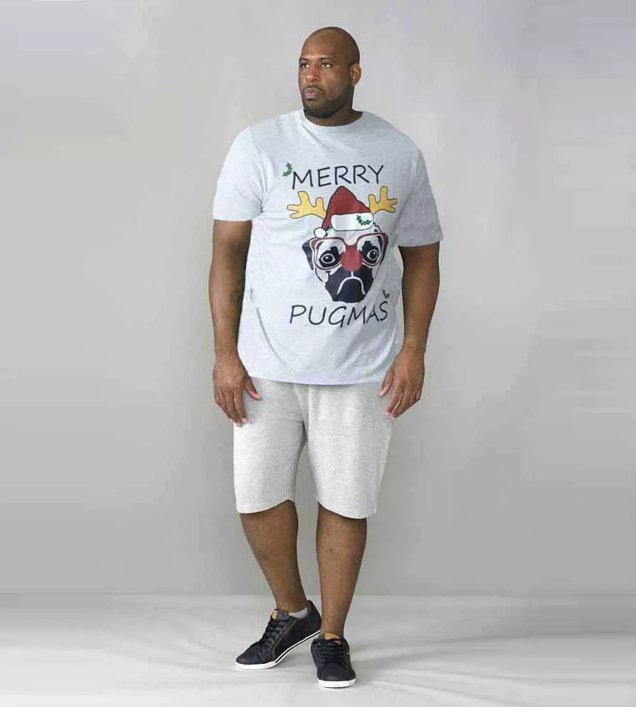 D555 Big Mens Christmas T-Shirt Pug Print (PUG OFF WHITE)