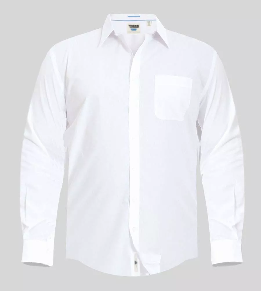 D555 Big Mens White Long Sleeve Easy Iron Classic Regular Shirt (AIDEN )