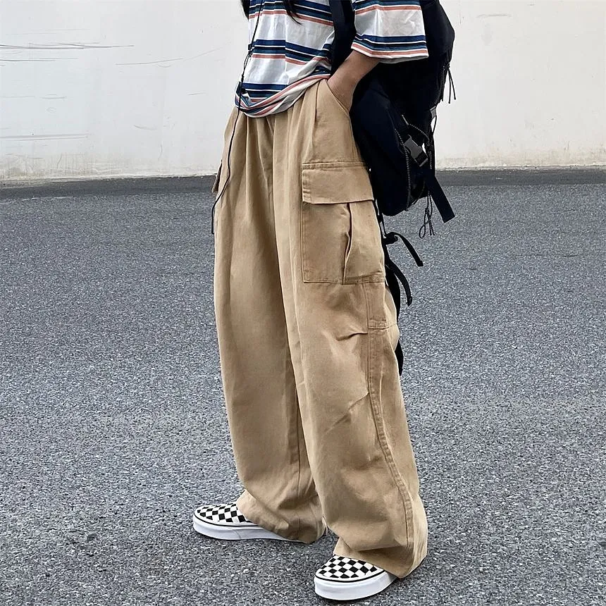 Elastic-Waist Wide-Leg Cargo Pants dd17