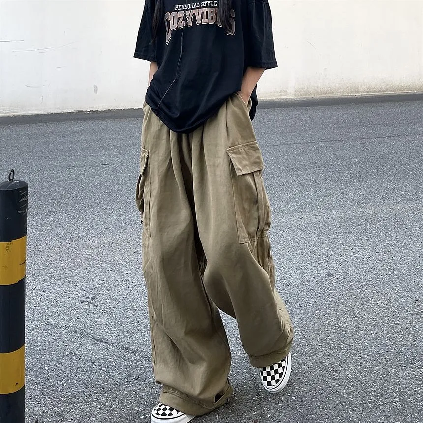 Elastic-Waist Wide-Leg Cargo Pants dd17