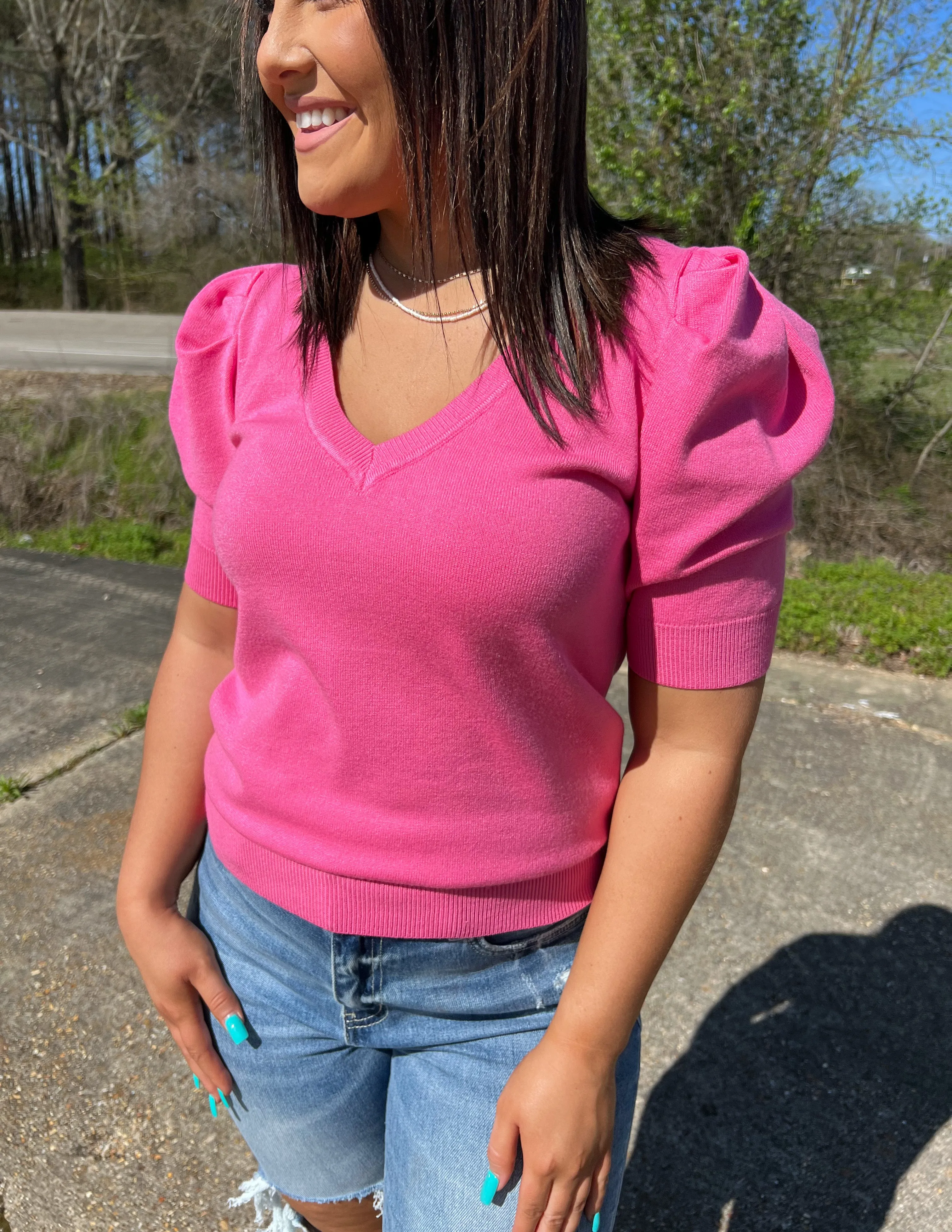 Endless Possibilities Puff Sleeve Top Fuchsia