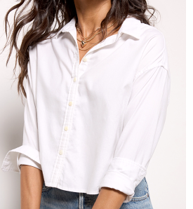 Faherty Stretch Oxford Cropped Shirt | White