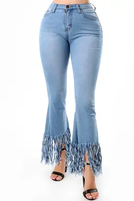 Fancy Fit & Flare Fringe Bell Bottom Jeans