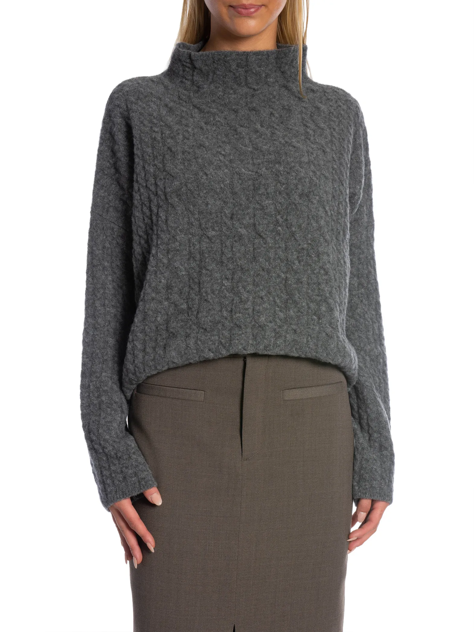 FILIPPA K SWEATER MIKA BRAID MID GREY MELANGE