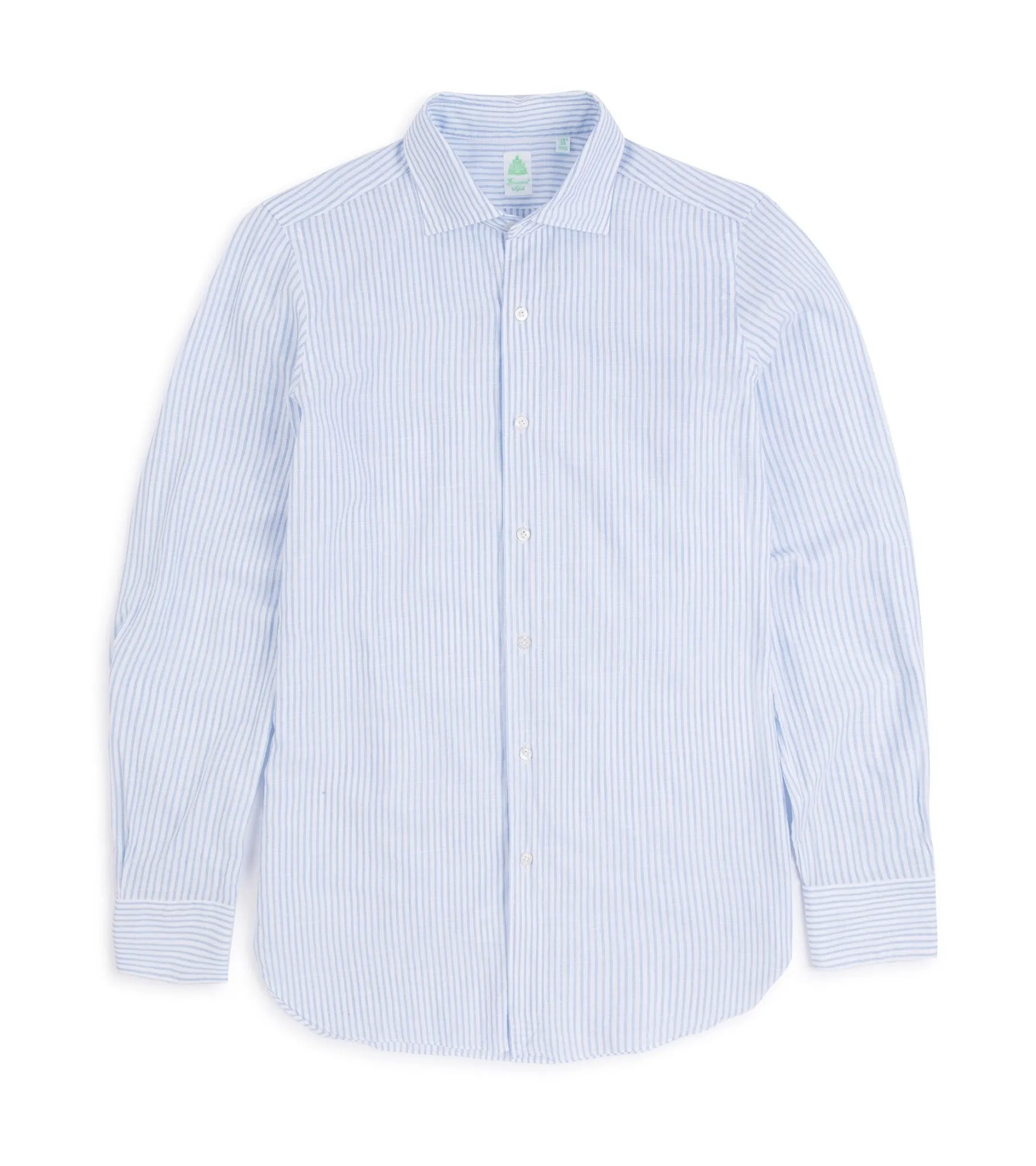 Finamore Gaeta Cotton Linen Stripe Luigi Sport Shirt: Pale Blue/White