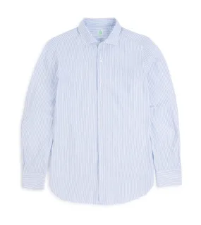 Finamore Gaeta Cotton Linen Stripe Luigi Sport Shirt: Pale Blue/White