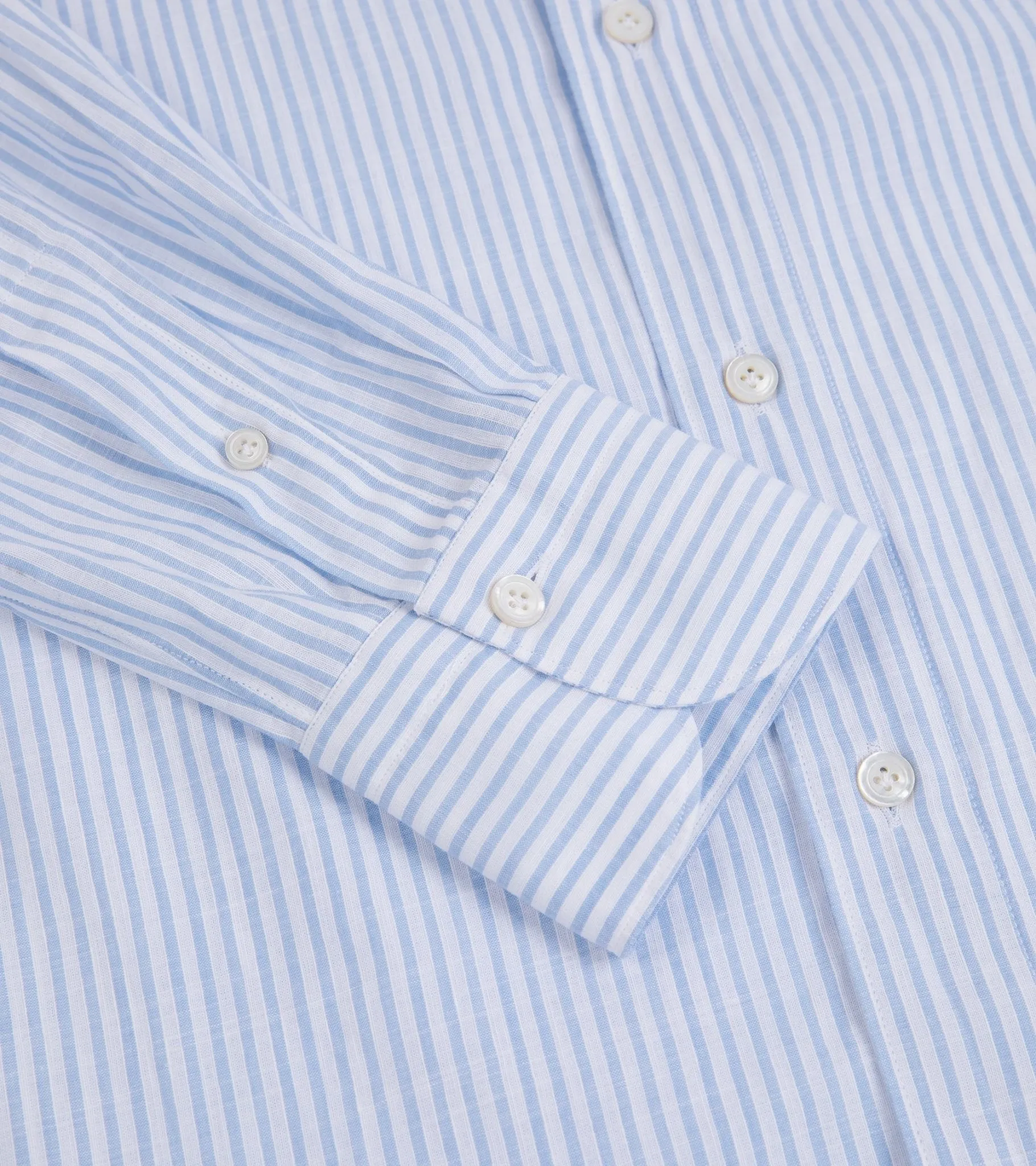 Finamore Gaeta Cotton Linen Stripe Luigi Sport Shirt: Pale Blue/White