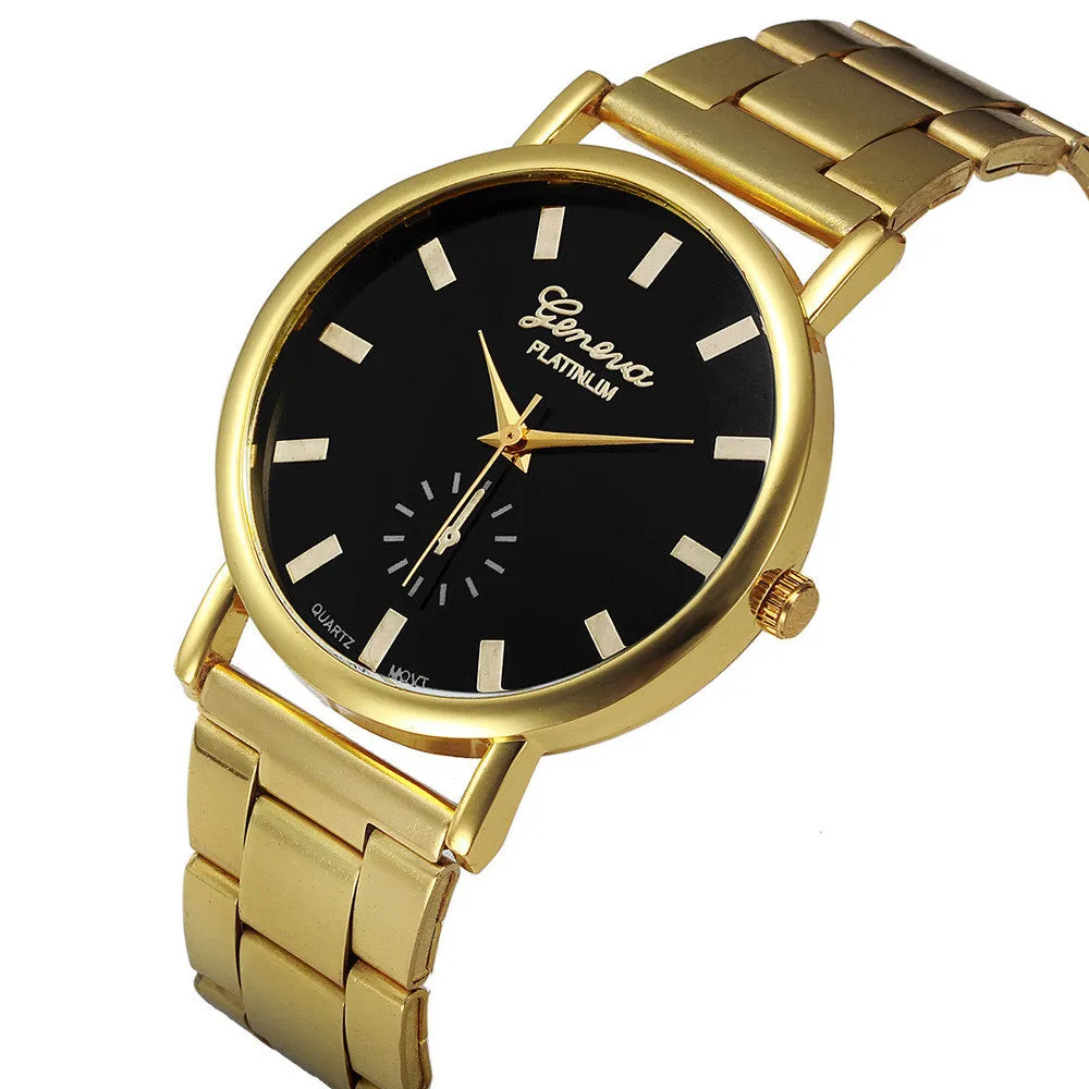 Gold Watch Men Women Crystal Stainless Steel Analog Quartz Wrist Watch vintage watch s montre Feida