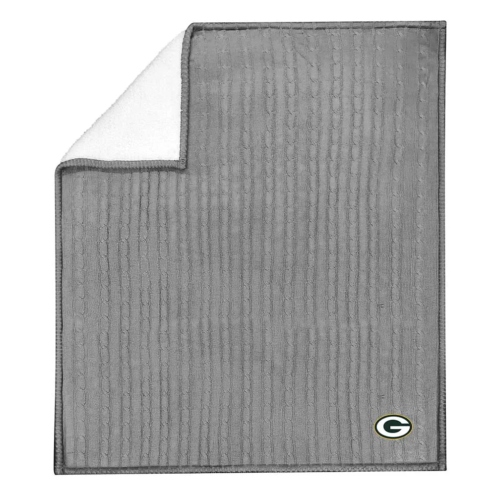 Green Bay Packers Cable Knit Sweater Sherpa Throw Blanket, 50 x 60