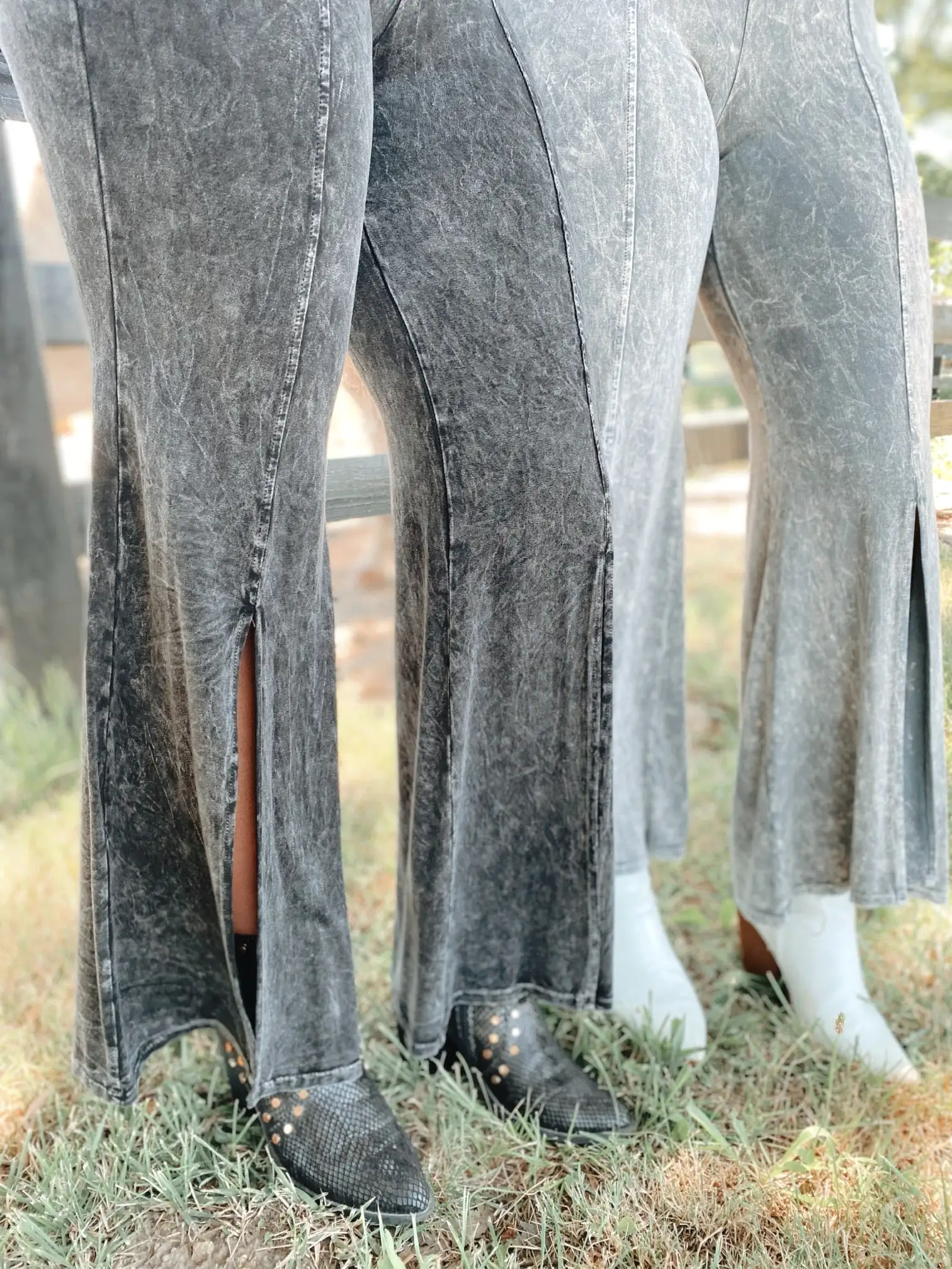 Grey Mineral Dyed Front Slit Detailed Pants