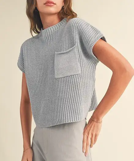 Half Neck Knit Top - Light Blue