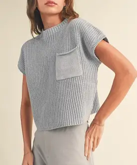 Half Neck Knit Top - Light Blue