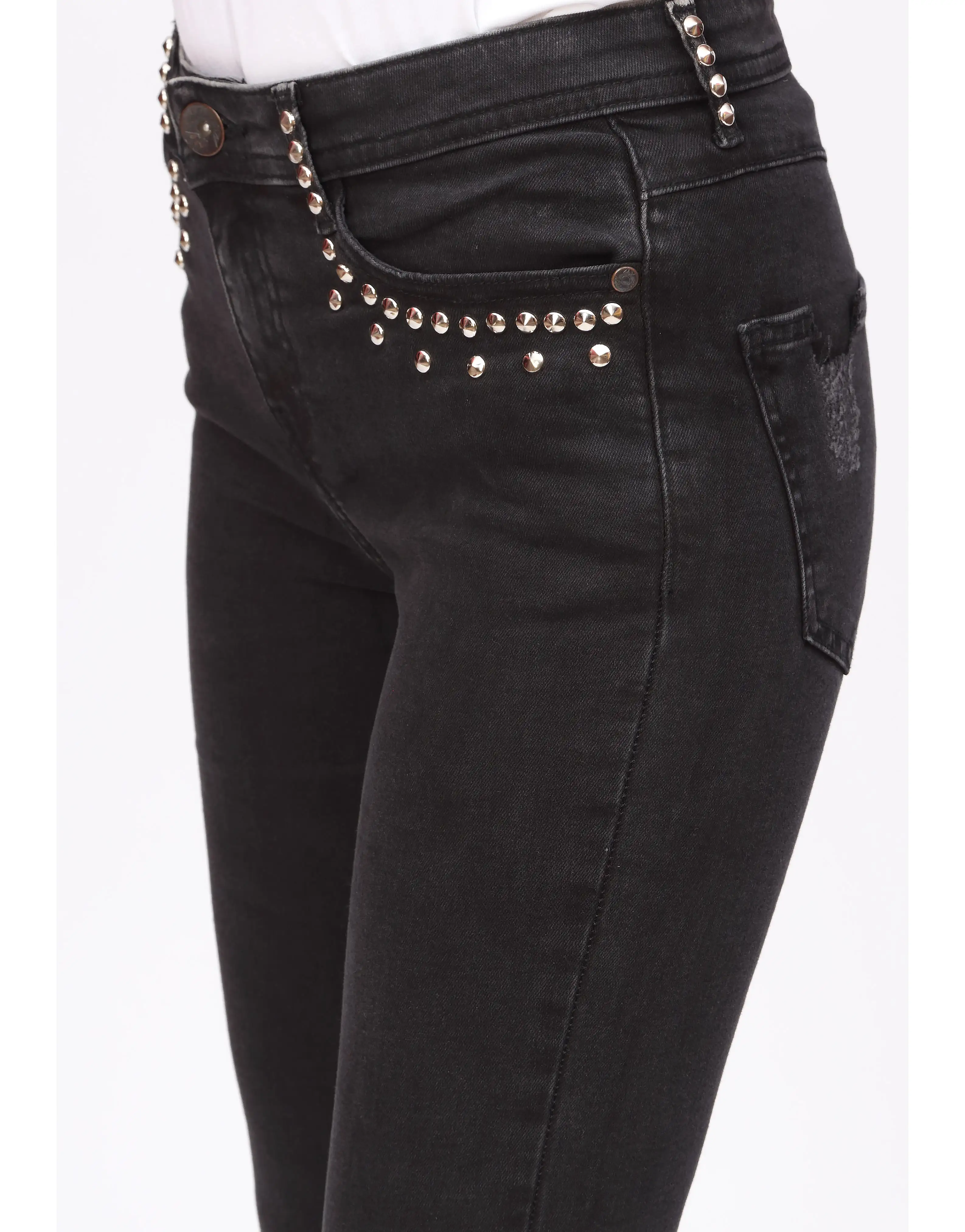 High Rise Flared Jeans in Jet Black with Stylish Pocket