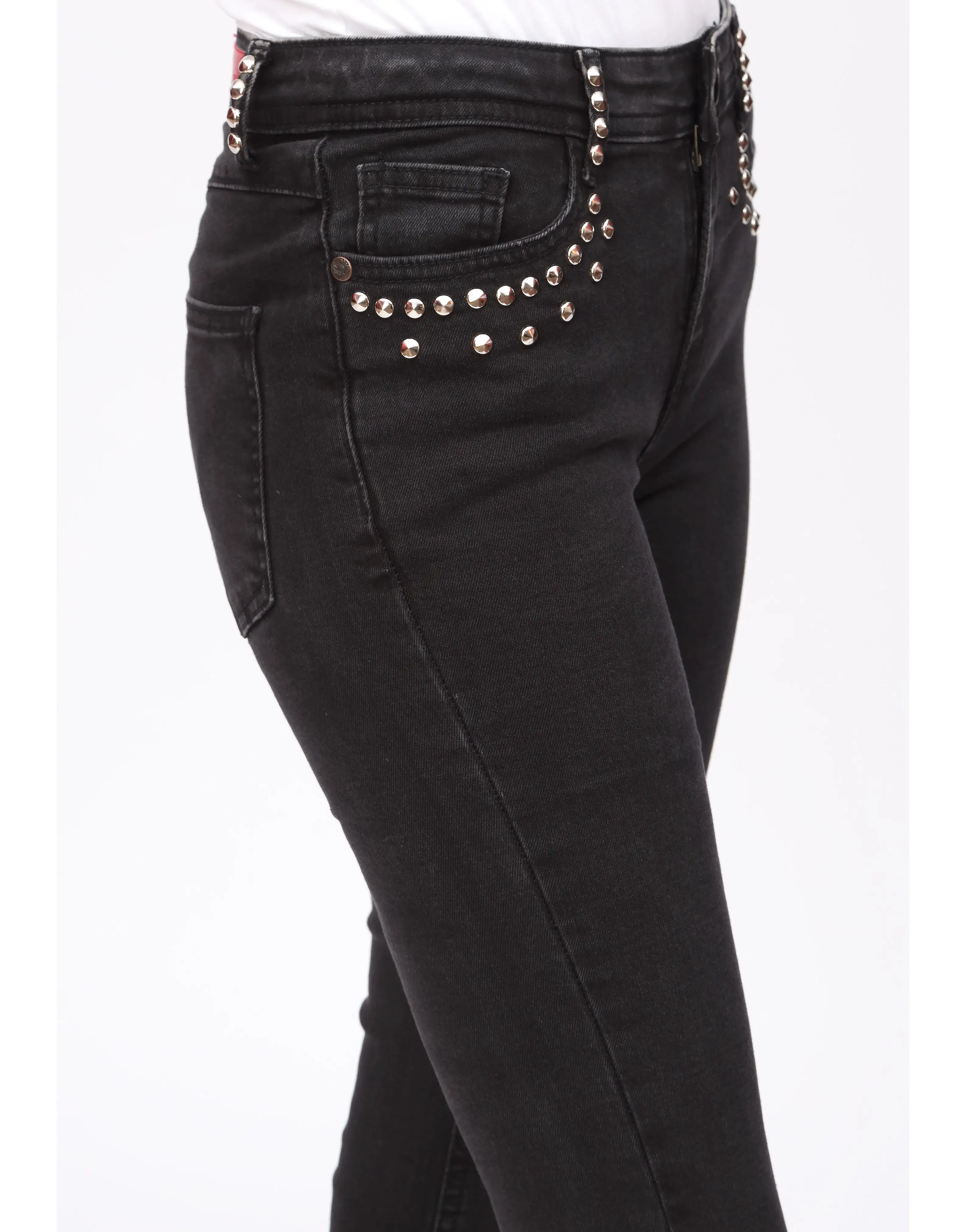 High Rise Flared Jeans in Jet Black with Stylish Pocket