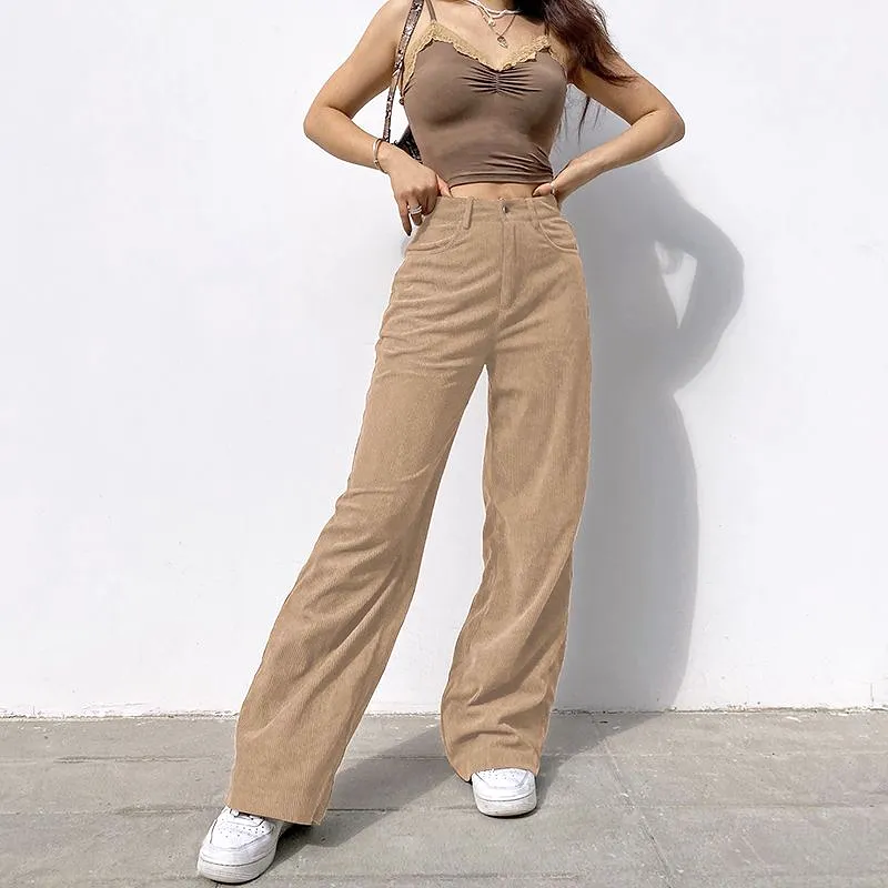 High-Waist Corduroy Wide Leg Pants dd10