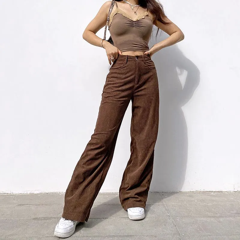 High-Waist Corduroy Wide Leg Pants dd10