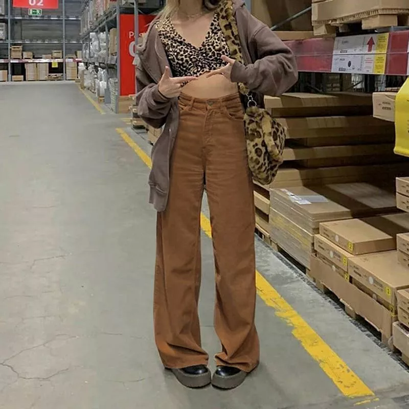 High-Waist Corduroy Wide Leg Pants dd10