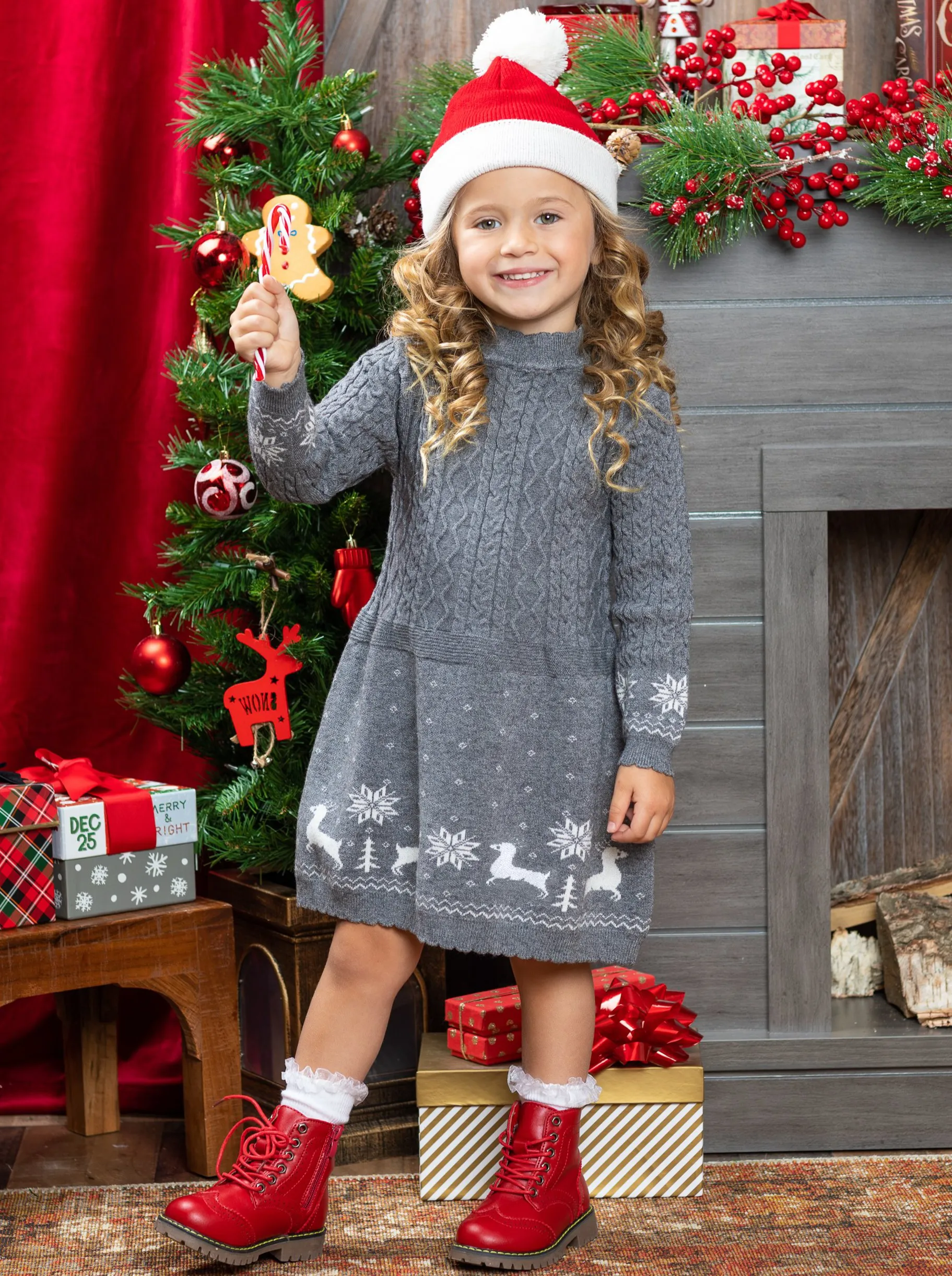 Holiday Cable Knit Sweater Dress