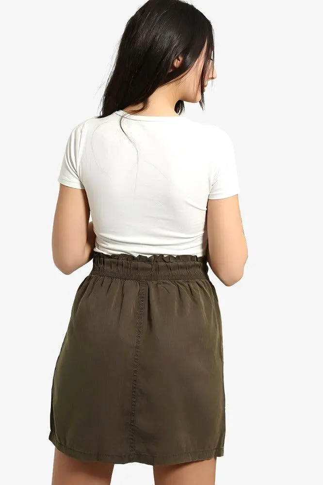 Khaki Belted Skirt With Pockets