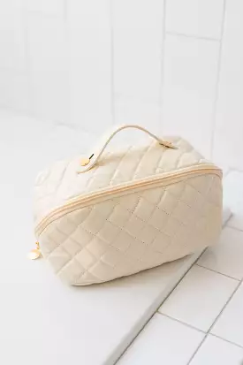 Large Capacity Quilted Makeup Bag in Cream