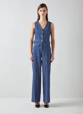 LK Bennett Ami Organic Cotton Denim Wide-Leg Trousers