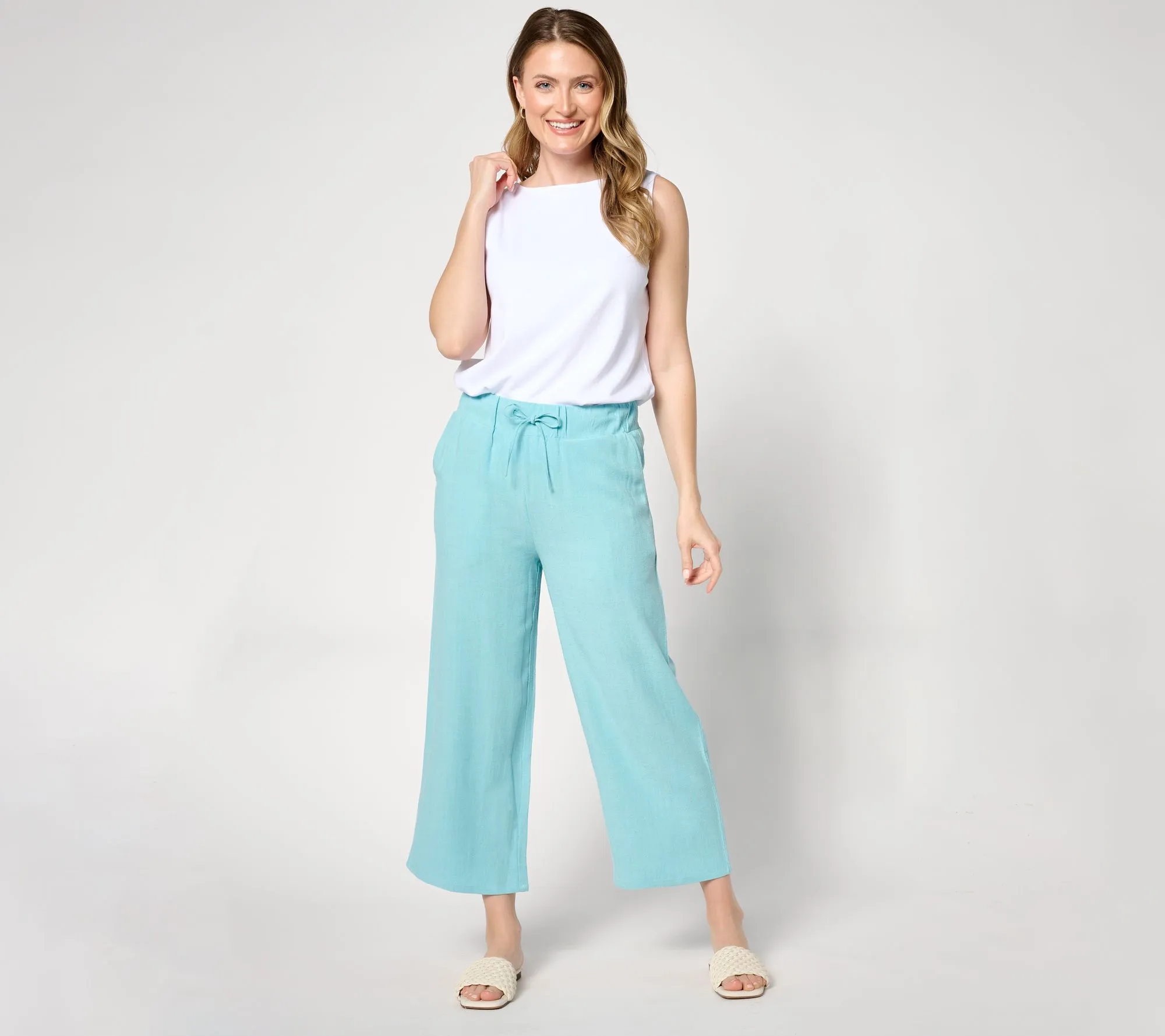 LOGO Linens by Lori Goldstein Regular Wide Leg Crop Pants