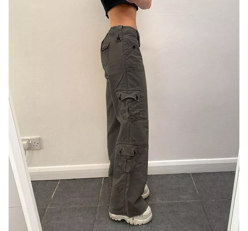 Low Waist Straight-Fit Wide-Leg Cargo Pants dd12