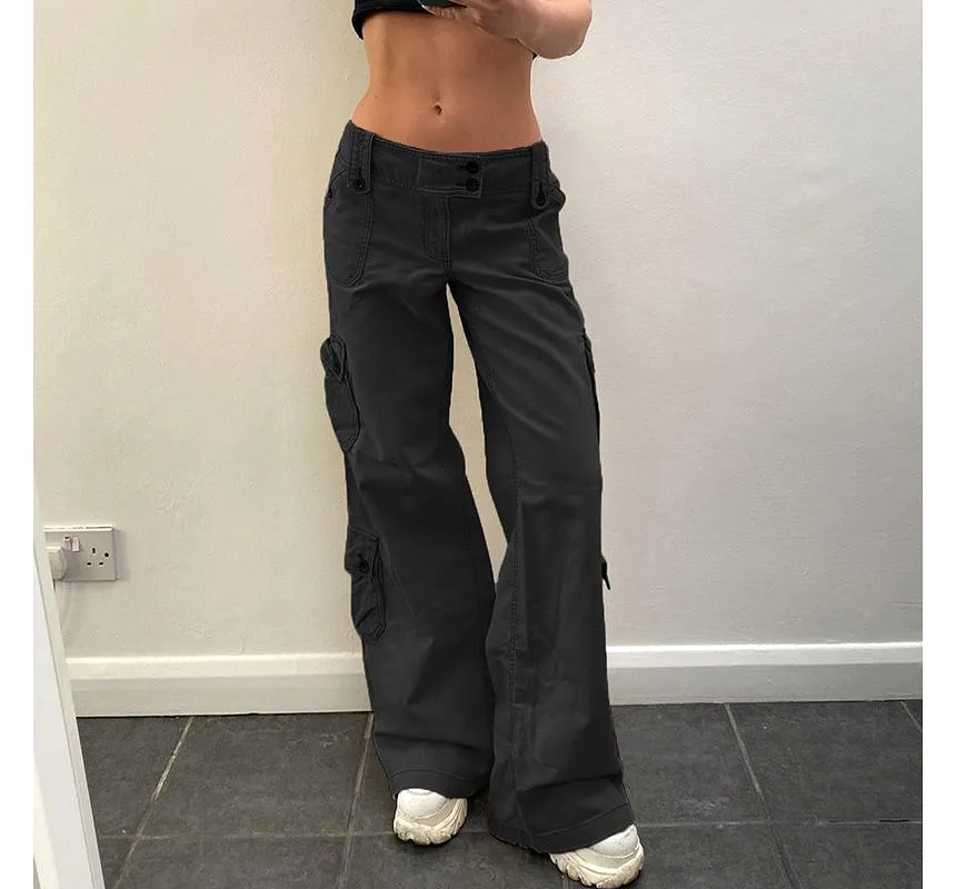 Low Waist Straight-Fit Wide-Leg Cargo Pants dd12