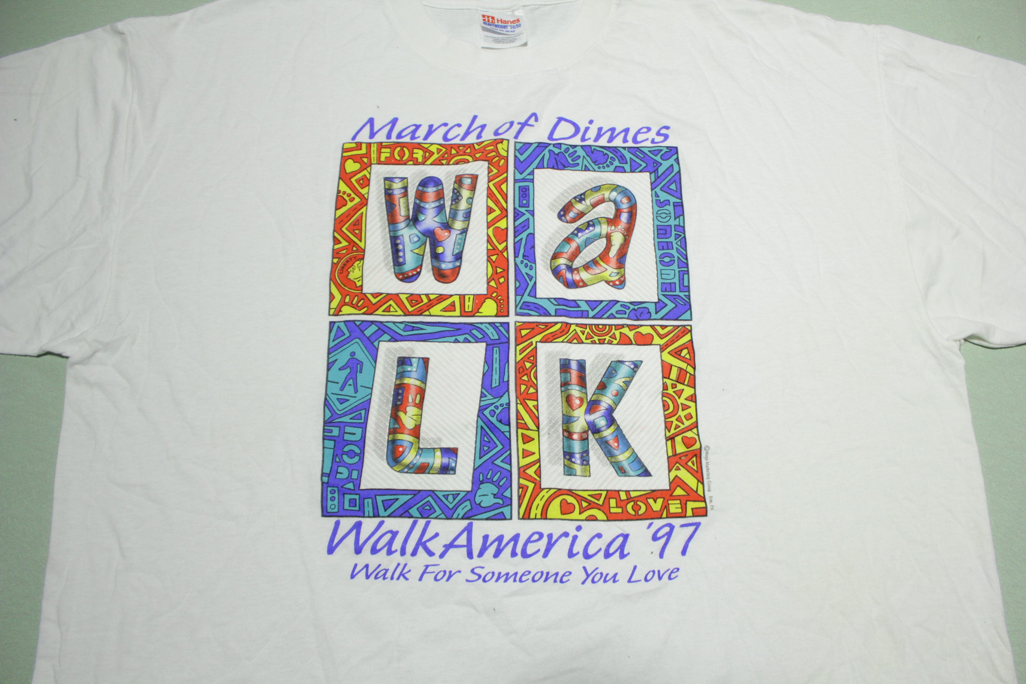 March of Dimes 1997 Walk America Vintage 90's Hanes Fund Raise T-Shirt