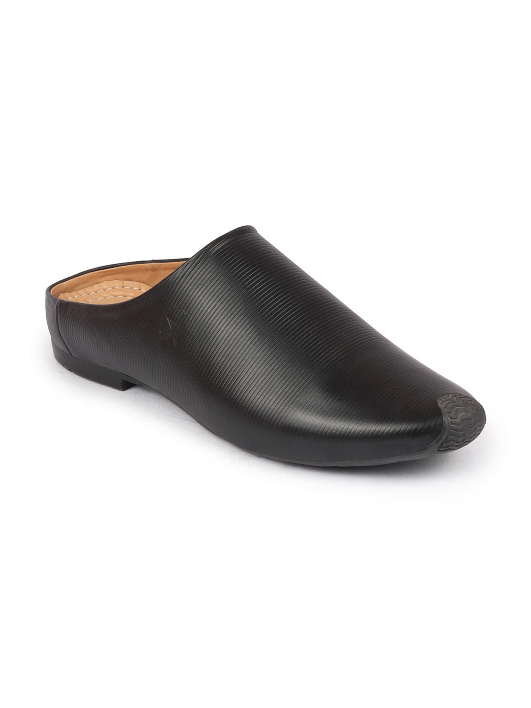 Men Black Back Open Classic Design Textured Slip-On Ethnic Juttis and Mojaris