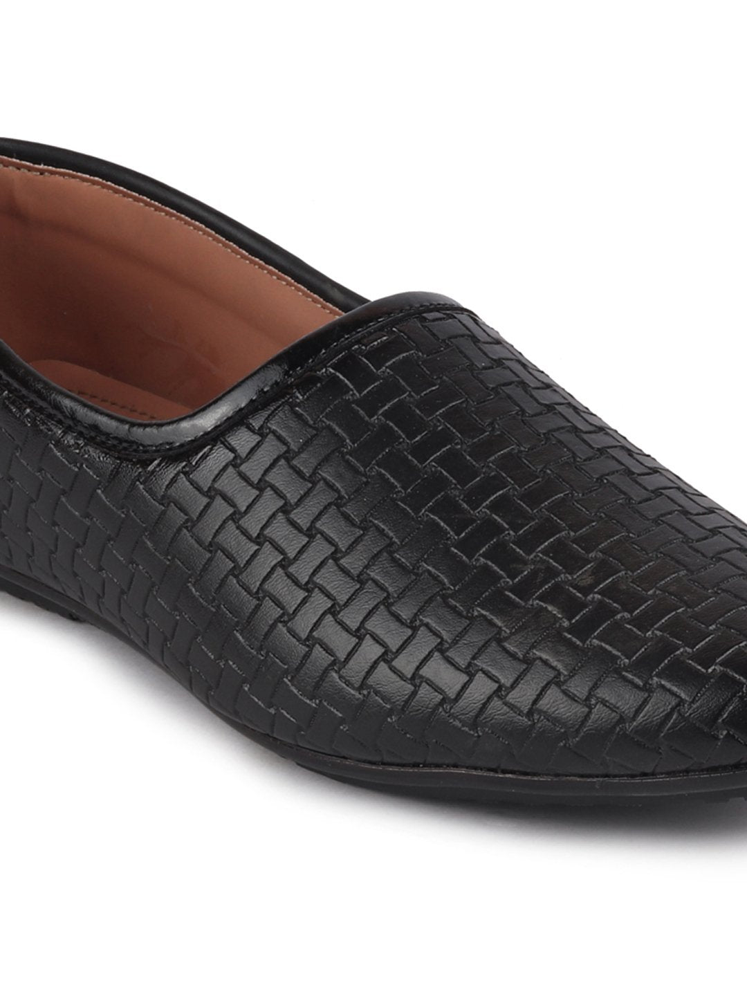 Men Black Ethnic Slip-On Regular Styling Jutis & Mojaris