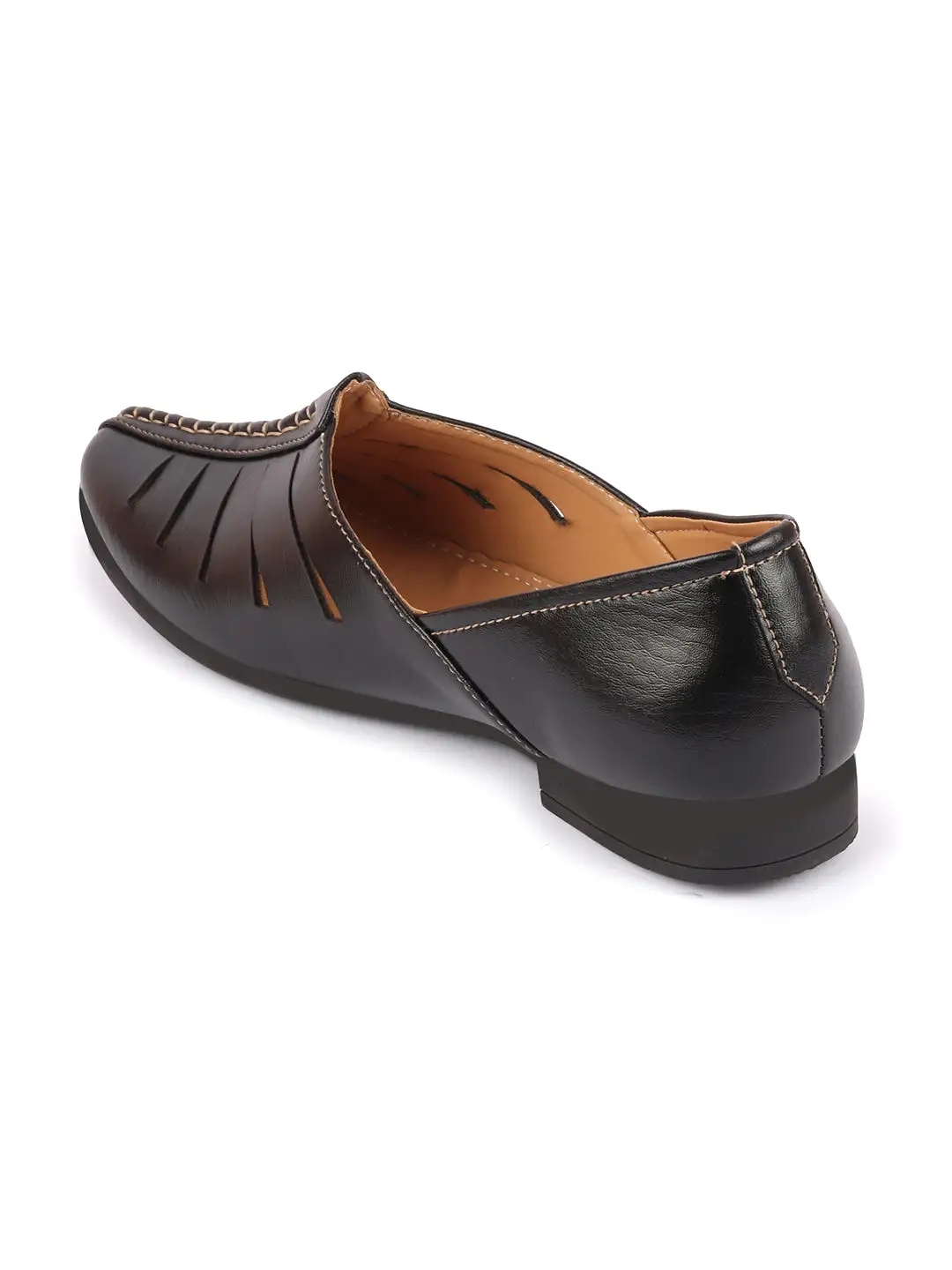 Men Black Ethnic Wedding Party Laser Cut Design Slip On Juttis and Mojaris