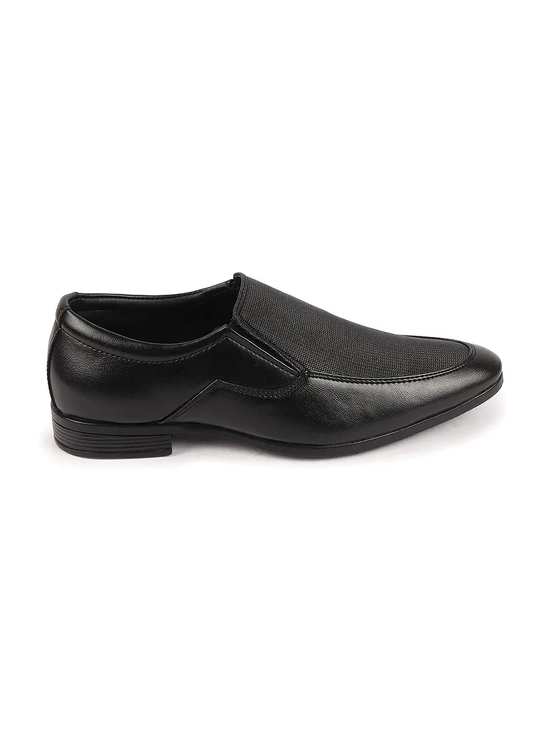 Men Black Formal Office Meeting Textured Slip On Shoes