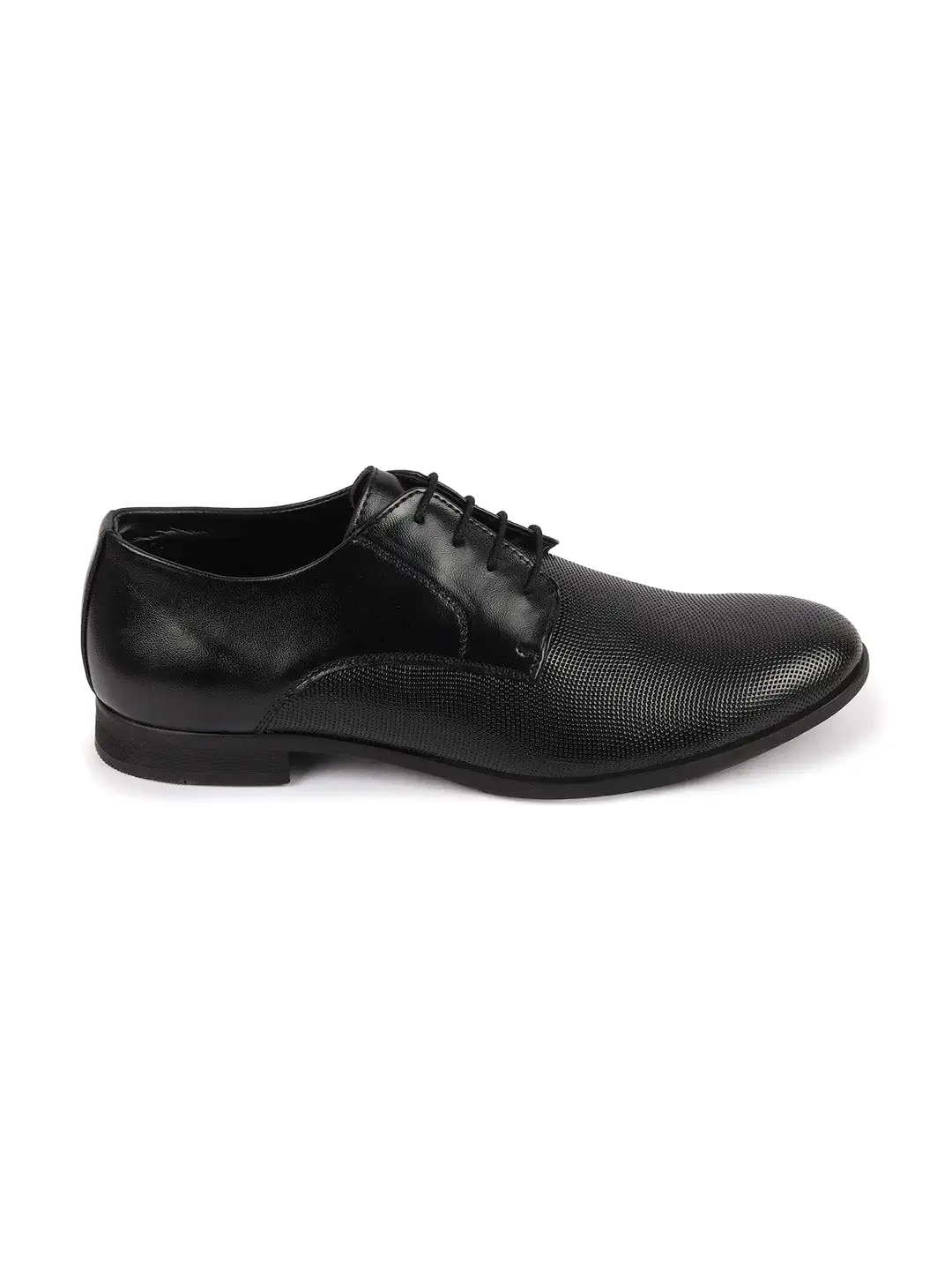 Men Black Formal Office Textured Design Stitched Genuine Leather Lace Up Shoes