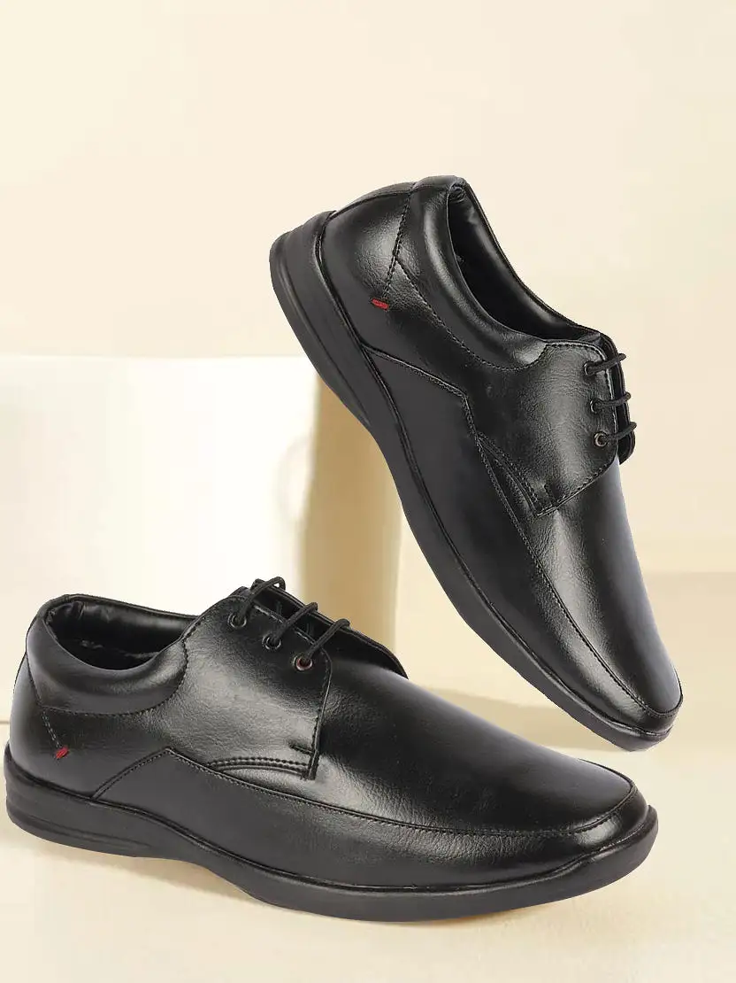 Men Black Formal Office Work Broad Feet Derby Lace Up Shoes