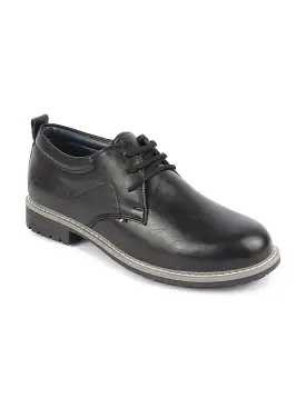 Men Black Genuine Leather Broad Feet Formal Lace Up Shoes with TPR Welted Sole