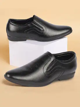 Men Black Genuine Leather Formal Office Pointed Toe Slip On Shoes with Comfort EVA Pad Insole