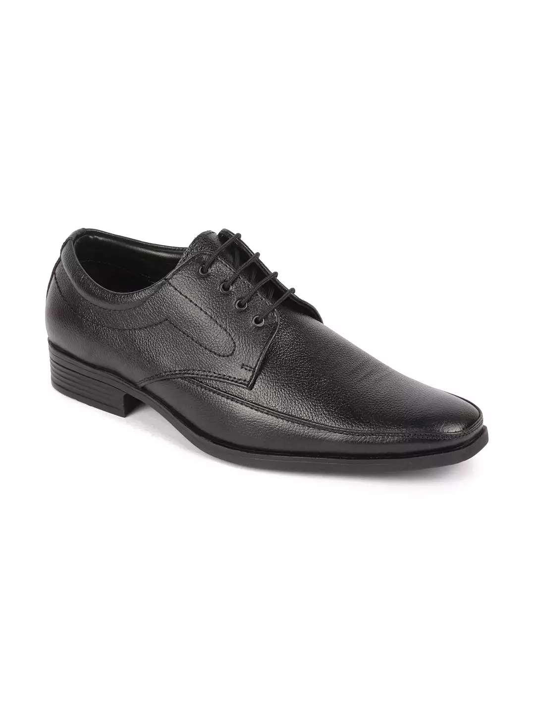 Men Black Genuine Leather Formal Office Work Round Toe Derby Lace Up Shoes with Comfort EVA Pad Insole