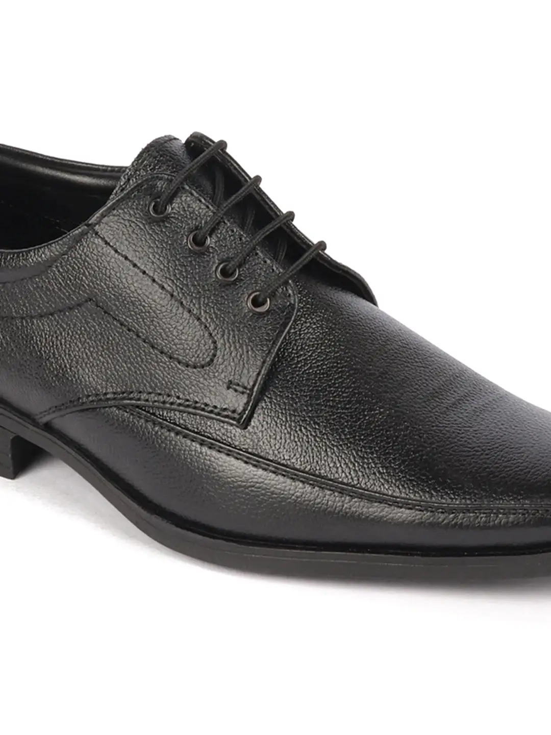 Men Black Genuine Leather Formal Office Work Round Toe Derby Lace Up Shoes with Comfort EVA Pad Insole