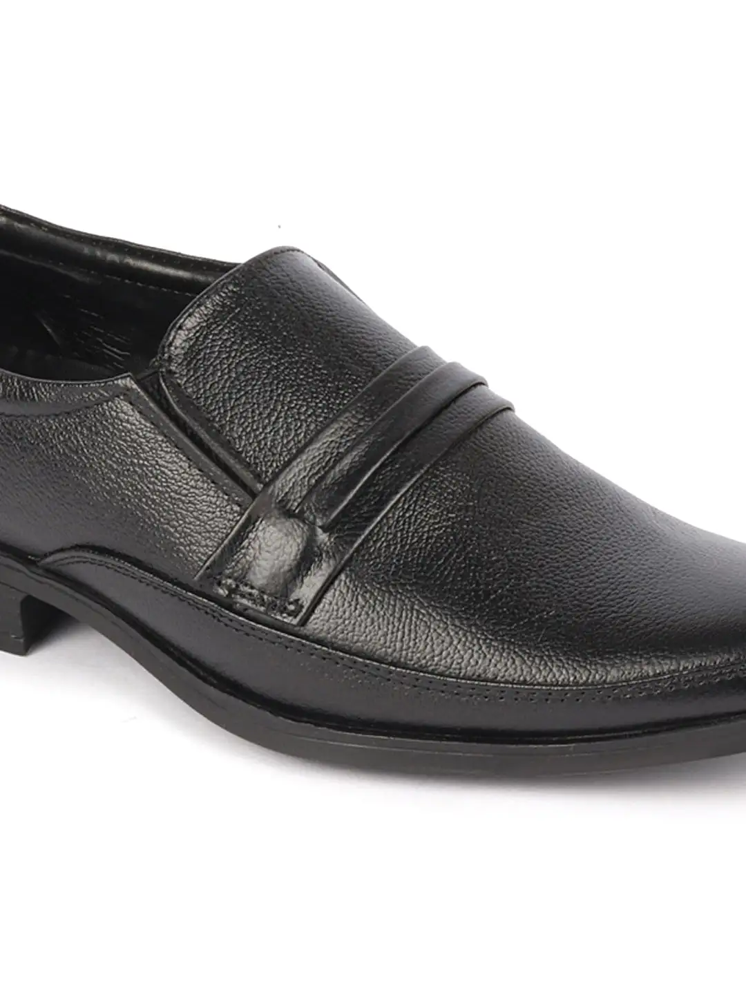 Men Black Genuine Leather Formal Office Work Round Toe Slip On Shoes with Comfort EVA Pad Insole